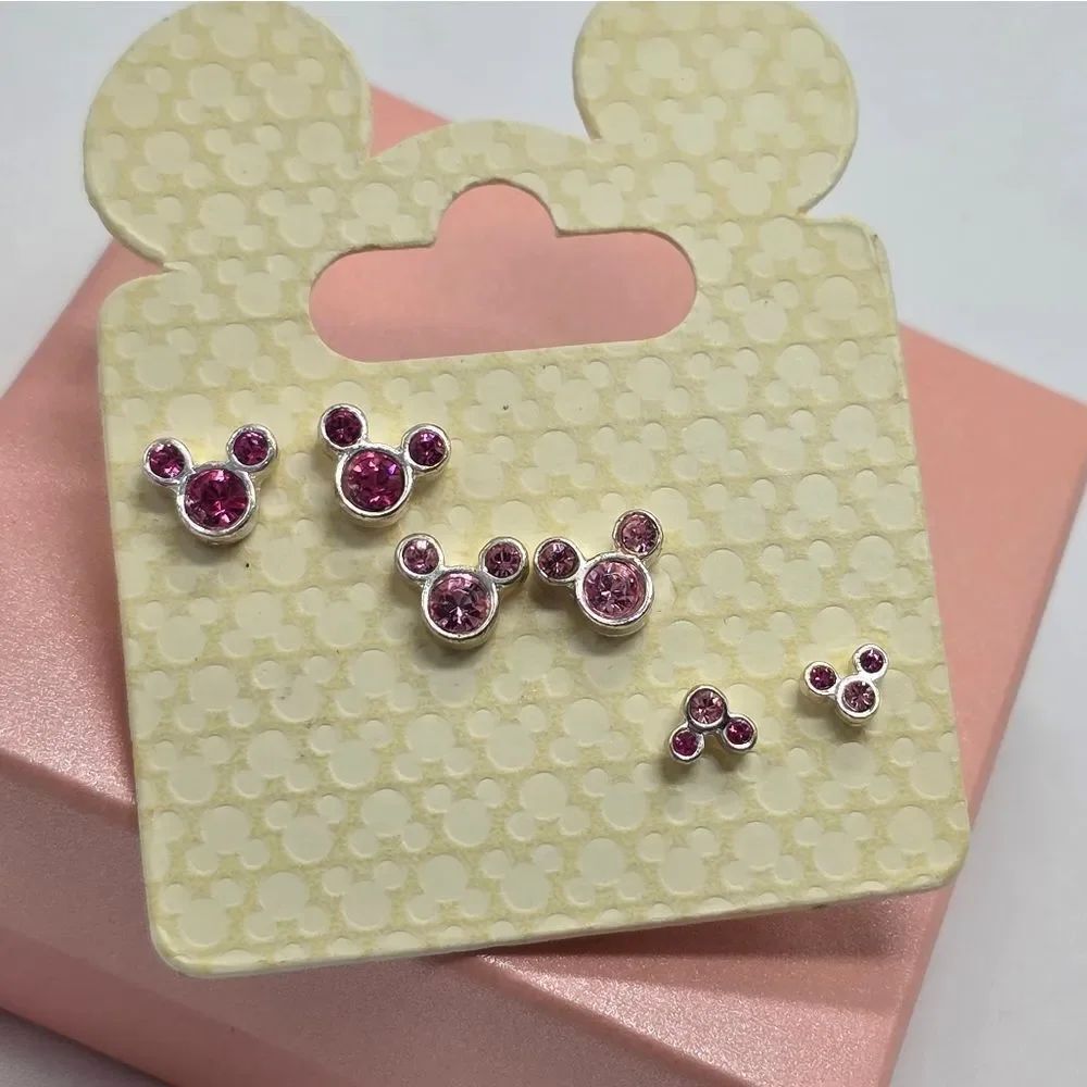 🔸️NIB Disney Pink Rhinestone Minnie Mouse Post Earrings Set Of 3